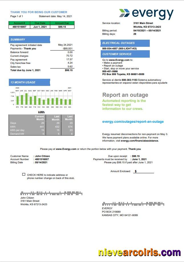 USA Missouri Evergy electricity utility bill